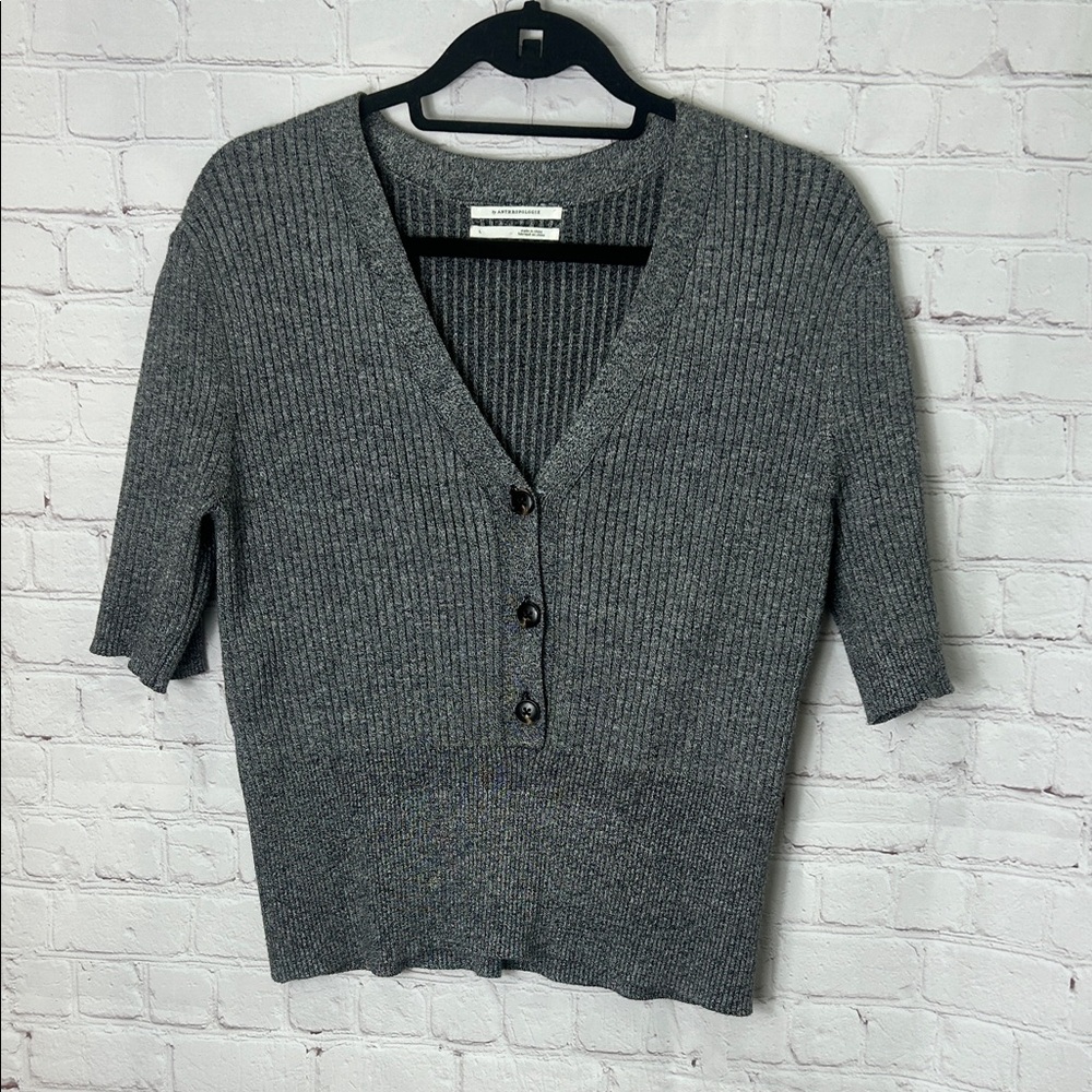 ANTHROPOLOGIE Henley Silhouette ribbed knit top